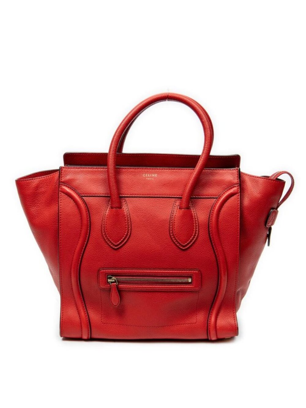 Celine Mini Luggage Red Leather Top Handle Tote Bag Gold Hardware
